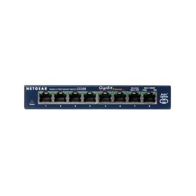 Netgear ProSafe GS108 Ethernet Switch - 8 Ports - 10/100/1000Base-T - 2 Layer Supported - Desktop, Wall Mountable - Lifetime Limited Warranty